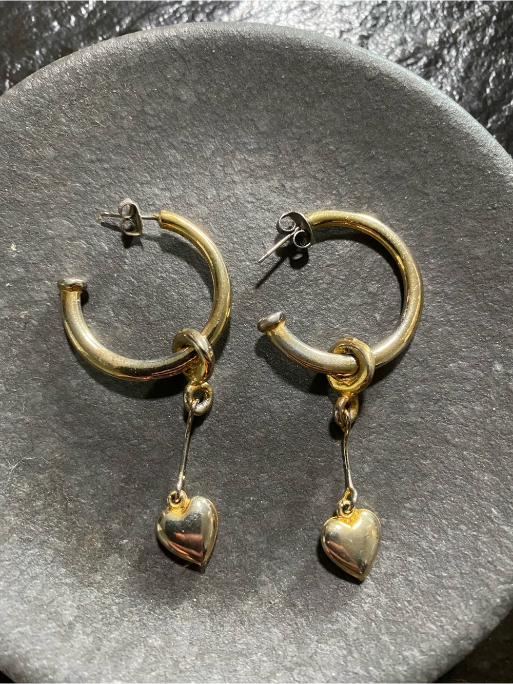 Gold Heart Drop Hoop Earrings - Women's Jewelry